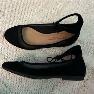 Black slip on ankle tie flats